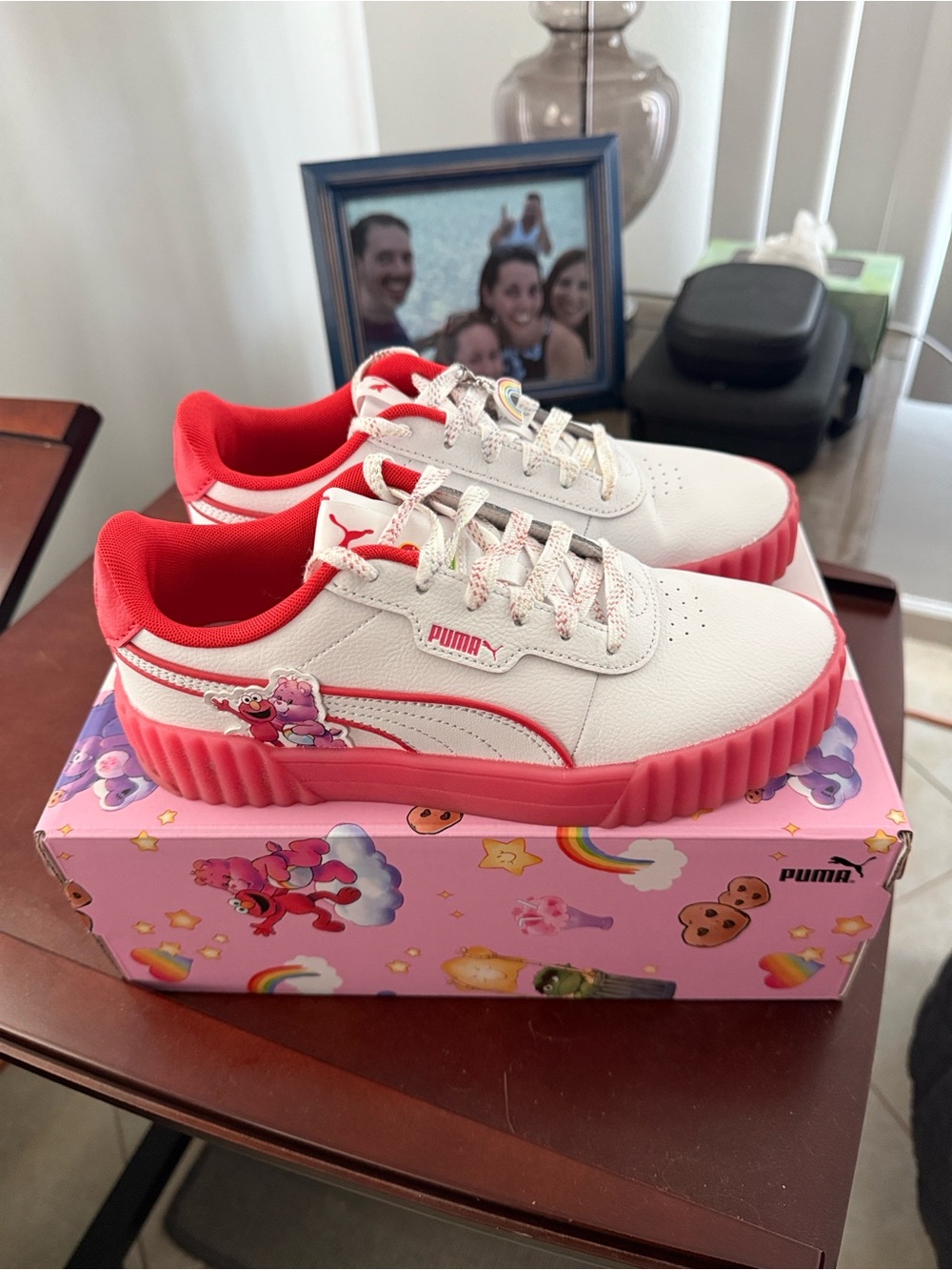 Puma White Sneakers Care Bear x Sesame Street Coral Pink Platform - Picture 1 of 7